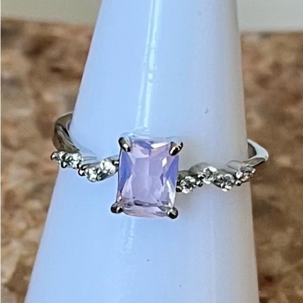 Fragrant Jewels Pink Opal Emerald-Cut Ring with Twisted Accent Band